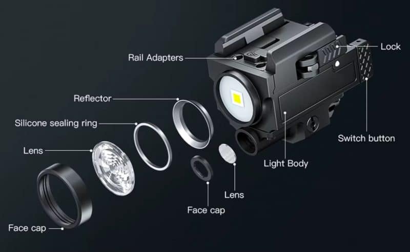 Тактичний ліхтар з лазером для зброї з кріпленням на планку Picatinny (800LM) - Зображення 6